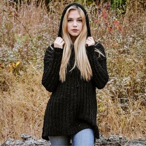 Cozy Black Hooded Popcorn Sweater